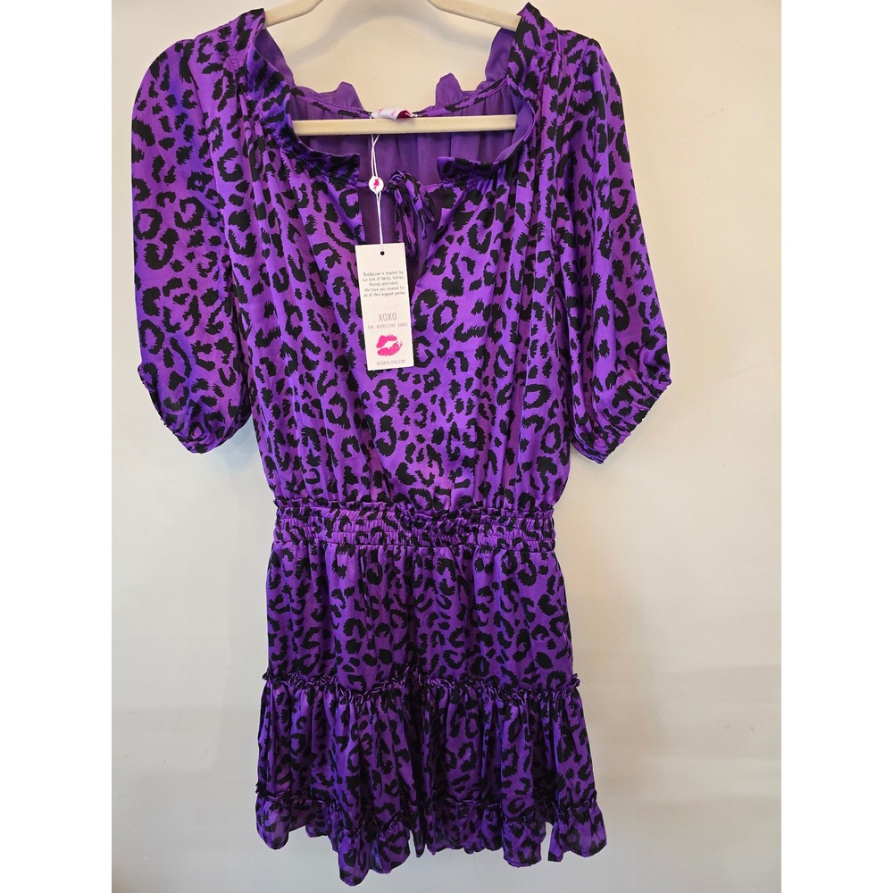 Buddy Love Purple Black‎ Leopard Print Ruffle Mini Dress Women's Small